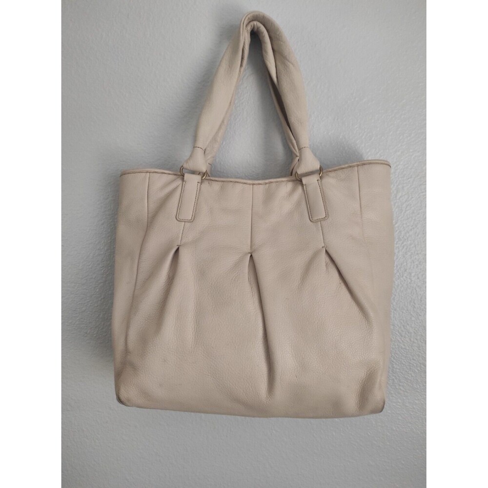 COLE HAAN Genuine Leather Purse Off White Beige Cream Handbag Handle bag tote